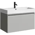 Тумба с раковиной Aqwella Pure 80 подвесная, 79, 2 см, с ящиками, прямоугольная, в современном стиле, из МДФ, серая, из фаянса