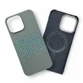 Кевларовый чехол с MagSafe DiXiS Carbon Case для iPhone 15 Pro (BT15Pro-WM-1B) Титаниум+Синий