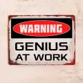 Мотивирующая табличка Гений за работой Genius at work, металл, 20х30 см.