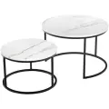 Комплект журнальных кофейных приставных столиков Tango 2 шт МДФ белый мрамор с черными ножками металл