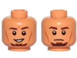 Minifigure, Head Dual Sided Dark Brown Eyebrows, Goatee, Cheek Lines, Smile / Neutral Pattern (SW Kanan Jarrus), 3626pb1191 Nougat U