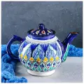 Шафран Чайник заварочный Риштанская Керамика «Узоры», 1 л, синий
