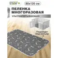 Пелёнка (коврик, подстилка) впитывающая многоразовая для животных STEFAN (Штефан), серая с принтом, 80х120см, PT801201