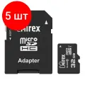 Комплект 5 штук, Карта памяти Mirex microSDHC с адапт 32Gb UHS-I/U1/class 10(13613-ADSUHS32)