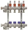 Коллекторная группа, 1, 3 контура, размер отвода-3/4, с вентилями и расходомерами, нержавеющая сталь