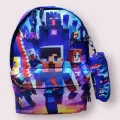Рюкзак minecraft с пеналом темно-синий пиксельный. Мягкие лямки