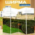 Ширма перегородка с принтом Жалюзи, музей, париж на холсте - 200x160 см. для зонирования, раскладная