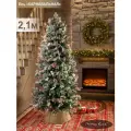Елка искусственная новогодняя заснеженная литая+ПВХ 210 см, ель на Рождество для помещений, поезд Ёлок