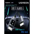 Кабель UGREEN L509 (35513) UNO Type C 2.0 Male To Type C 2.0 Male Robot 5A Data Cable. Длина: 3м. Цвет: черный/серый