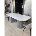 Стол кухонный из керамогранита Mesa design Tubos Dobles, 200 x 90 x 75 см, белый с прожилками, подстолье металл