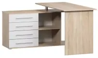 Компьютерный, письменный стол Хьюстон угловой, с ящиками, с полками, с тумбой, 140х127х75 см, Дуб Сонома / Белый, Левый