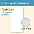 Холст грунтованный на подрамнике 70х140 см, 420 г/м2, лен 50%, хлопок 50%, мелкое зерно, Холстофф
