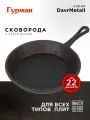 Гурман сковорода из чугуна, 22 см с ручкой, для индукции, DavrMetall