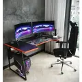 Стол компьютерный игровой, офисный, геймерский Expert черный/красный каркас металл для пк и ноутбука 140х77 см