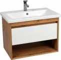 Тумба с раковиной Viant Бостон 80 1 ящик подвесная белая/дуб вотан