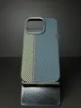 Чехол - накладка на Айфон 14 Про с МагСейф из Кевлара / Чехол - накладка на iPhone 14 Pro с MagSafe Kevlar LUXO Life+ / MOSBROS, Сине-желтый с полосой, карбоновый