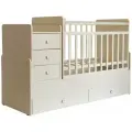 Кроватка Фея 1100 трансформер с комодом, поперечный маятник, слоновая кость
