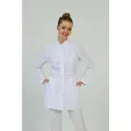 Халат медицинский вилан женский, укороченный на кнопках, белый