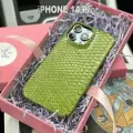 Чехол на iPhone 14 Pro из натуральной кожи питона салатовый