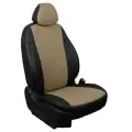 Чехлы для автомобильных сидений Chevrolet Cruze / Шевроле Круз (2008-2015) из экокожи Ромб, цвет черный + темно-бежевый, задняя спинка раздельная 40/60 (комплект авточехлов)