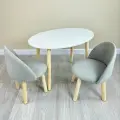 Стол детский Овал белый + 2 мягких Стула серые от DimDomKids, ножки из дерева