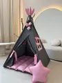 Вигвам детский с ковриком, окошком , подушкой и антискладывателем серо-розовый
