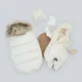 Комплект на выписку 5 предметов Лапландия, с опушкой, зимний, слоновая кость