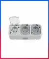 Розетка Наружная Тройная С Заземлением + Прозрачная Крышка Серый IP54 16A 220v Пралеска Bylectrica
