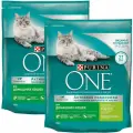 PURINA ONE для взрослых кошек живущих дома с индейкой и злаками (0,75 + 0,75 кг)
