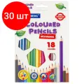Комплект 30 шт, Карандаши цветные BRAUBERG PREMIUM, 18 цветов, шестигранные, грифель мягкий 3.3 мм, 181657