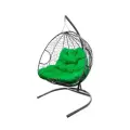 Подвесное кресло кокон двухместное M-group для двоих с ротангом серое+зелёная подушка