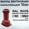 Выход вентиляции канализации Viotto 110 мм (RAL 3005) для крыши из металлочерепицы (классик, монтеррей), труба канализационная утепленная, для готовой кровли Вишневый