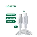 Кабель UGREEN US304 USB-C to Lightning, MFI certified, PD 3A в оплетке 1м, цвет серебристый (70523)