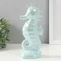 Копилка для денег Морской конёк, керамика, голубой перламутр, 9,5x8,2x21 см