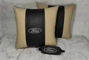 Подарочный набор: декоративная подушка в салон автомобиля из экокожи и ключница с логотипом FORD, комплект 3 предмета