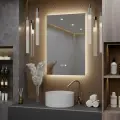 Зеркало Квартал 70*60 с нейтральной LED-подсветкой с часами и антизапотеванием вертикальное