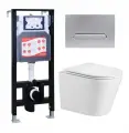 Комплект 3 в 1 инсталляция ESBANO FRAM + Подвесной унитаз WeltWasser Salzbach 043 GL-WT + кнопка хром матовая