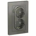 SE AtlasDesign Сталь Розетка с заземлением, двойная, со шторками, 16А, в сборе с рамкойATN000926