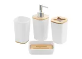 Набор в ванную санакс 20813 настольный белый пластик с вставками из бамбука