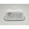 Масленка Butter, винтажная, 18,5x13,5 см, металл/эмаль, белая, с принтом