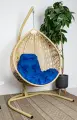 Подвесное кресло капля люкс, с ротангом бежевое, синяя подушка