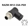 RAZM-M12-C6A-PG9 разъём М12 6 pin угловой / вилка (папа) / PG9 (4-8 мм диаметр под кабель)