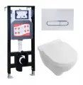 Комплект 3 в 1 инсталляция ESBANO FRAM + Унитаз подвесной Villeroy & Boch O Novo Directflush + кнопка белая глянцевая
