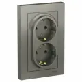 4 шт. Systeme Electric AtlasDesign Сталь, Розетка c заземлением двойная, 16А, в сборе, ATN000924
