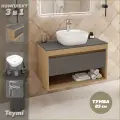 Тумба подвесная с раковиной для ванной 85 см Teymi Ritta корпус дуб фасад графит раковина Solli 40 смеситель хром F12002