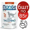 Влажный корм Monge Cat Monoprotein пауч, для взрослых кошек, со вкусом индейки (6шт по 85г)