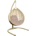 Подвесное кресло M-group капля люкс с ротангом бежевое, бежевая подушка