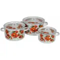 Набор посуды эмалированная сталь, 3 предмета, кастрюли 1.5,2.9,4.5 л, индукция, СтальЭмаль, Маки мечта, 1с33