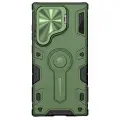 Противоударный чехол зеленого цвета (Dark Green) от Nillkin на Samsung Galaxy S24 Ultra с откидной металлической крышкой для камеры, серия CamShield Armor Prop Case