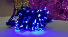 Новогодняя гирлянда уличная, линейная, 100 L, синяя на тёмном проводе, соединяемая, 1 режим с флэш мерцанием, 10 метров